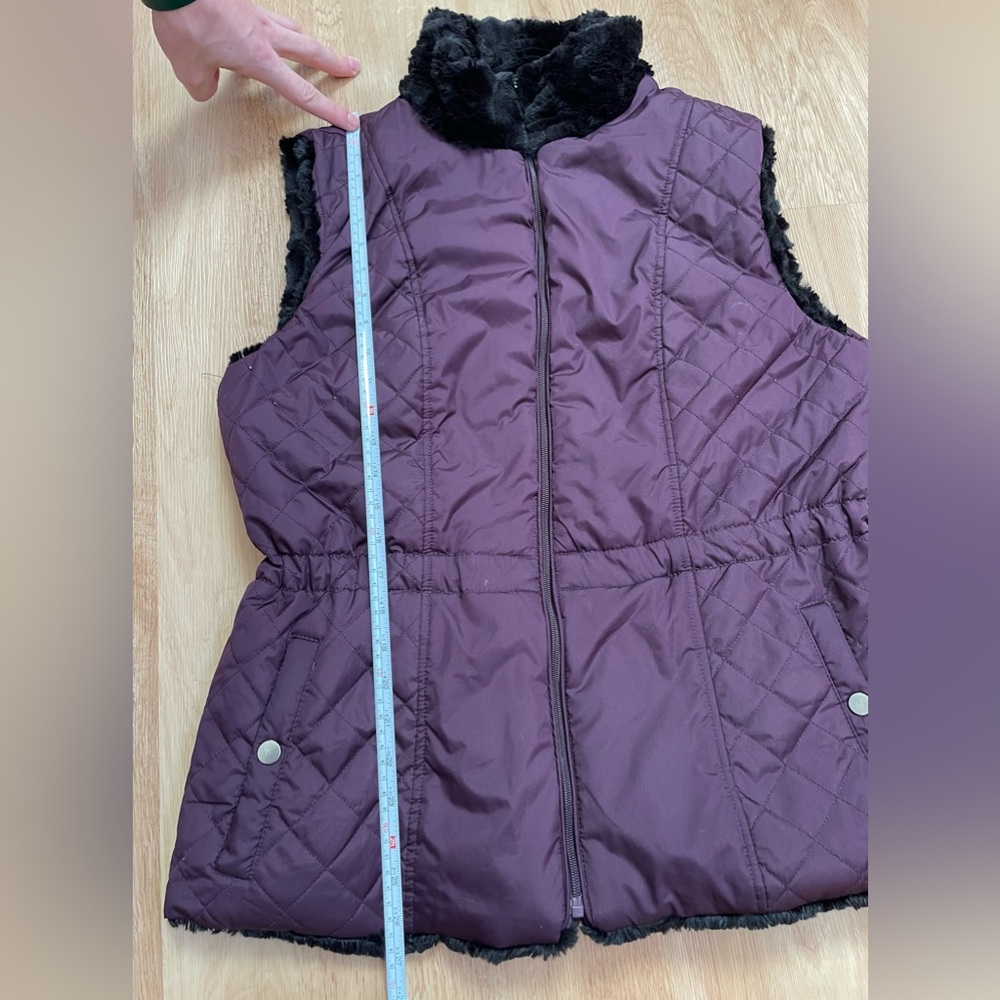 Reversible vest Giacca Gallery large black faux fur plum purple drawstring waist - Picture 9 of 9
